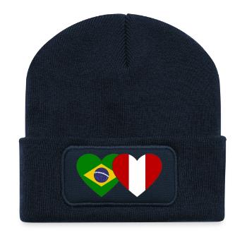 Brazil Peru Flag Hands Heart Shape Used - Recycled Patch Beanie - french navy - Front