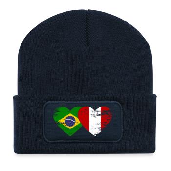 Drapeau du Brésil Pérou Mains en forme de cœur utilisé - Beanie recyclé à patch - bleu marine - Devant