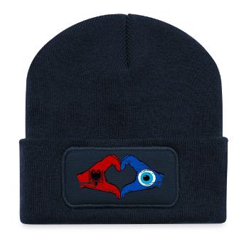 Albania Nazar Flag Hands Heart Shape Used - Recycled Patch Beanie - french navy - Front