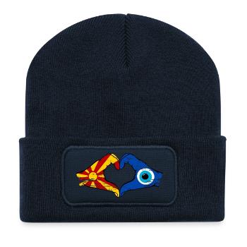 Drapeau du drapeau de Macédoine Nazar Mains en forme de cœur utilisé - Beanie recyclé à patch - bleu marine - Devant