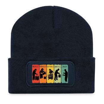 Retro Beekeeping Steps Honigbienenzucht Imker - Recycelte Patch Beanie - French Navy - Vorne