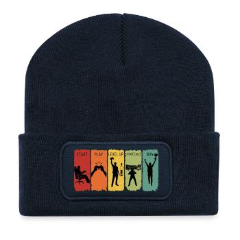 Retro Gamer Steps Level Up, gewinnt Videospiele - Recycelte Patch Beanie - French Navy - Vorne