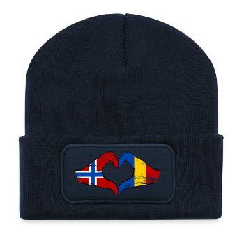 Norwegen Rumänien Flagge Hände Herzform used - Recycelte Patch Beanie - French Navy - Vorne