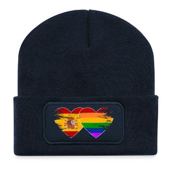 Spanien Regenbogen Flagge Herz used - Recycelte Patch Beanie - French Navy - Vorne