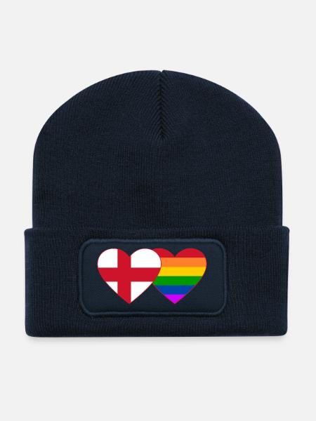 England Regenbogen Flagge Herz - Recycelte Patch Beanie - French Navy