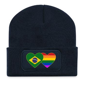 Brasilien Regenbogen Flagge Herz - Recycelte Patch Beanie - French Navy - Vorne