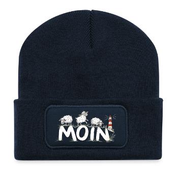 Moin Schafe Leuchtturm Nordsee Küstenhumor - Recycelte Patch Beanie - French Navy - Vorne