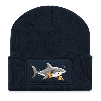 Hai Schwimmflügel Schwimmlehrer Meer Humor - Recycelte Patch Beanie - French Navy - Vorne