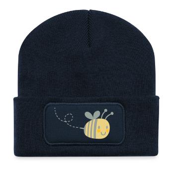 Biene mit Flugbahn - Recycelte Patch Beanie - French Navy - Vorne