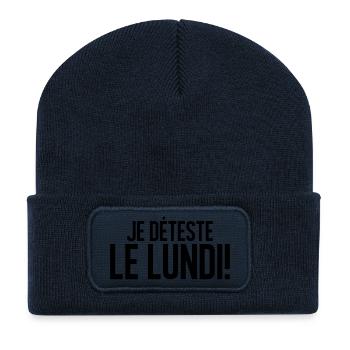 je déteste le lundi - Beanie recyclé à patch - bleu marine - Devant