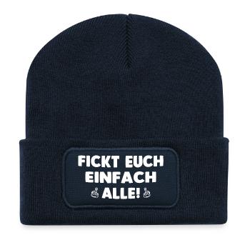 FICKT EUCH EINFACH ALLE! - Recycelte Patch Beanie - French Navy - Vorne