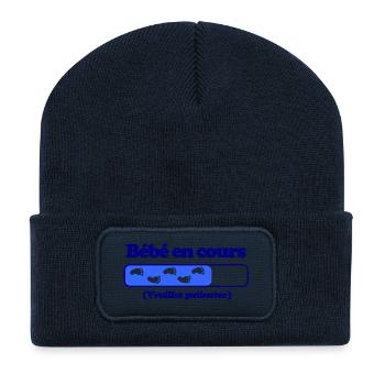 Bébé en cours - Beanie recyclé à patch - bleu marine - Devant