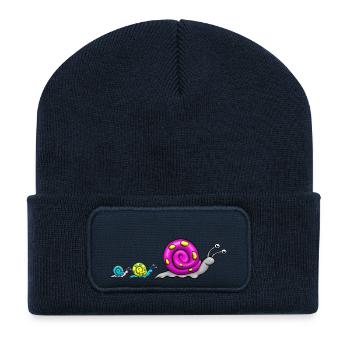 Schneckenfamilie Comic - Recycelte Patch Beanie - French Navy - Vorne