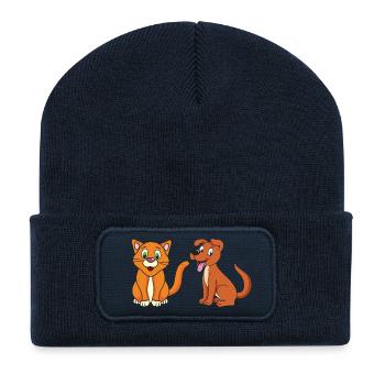 Katze Hund - Recycelte Patch Beanie - French Navy - Vorne