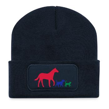 Vektor Pferd Hund und Katz - Recycelte Patch Beanie - French Navy - Vorne