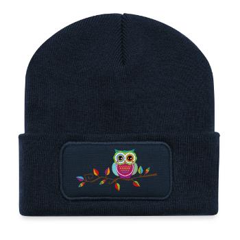 Owl sitting on a branch - Recycled Patch Beanie - french navy - Front