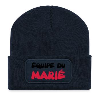 Marié / Mariage / Mariée / Marie / Couple / EVG - Beanie recyclé à patch - bleu marine - Devant