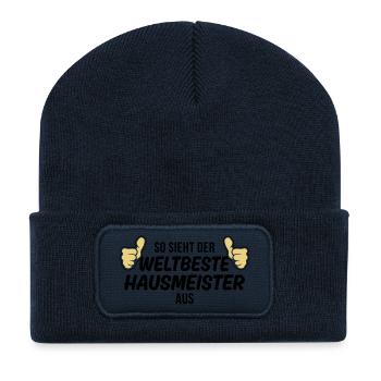der weltbeste hausmeister - Recycelte Patch Beanie - French Navy - Vorne