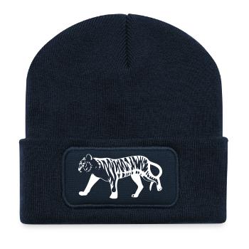 Tigre stylisé à imprimé animalier - Beanie recyclé à patch - bleu marine - Devant