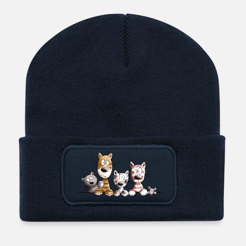 Happy Katzen I Katzenfreunde Geschenk - Recycelte Patch Beanie - French Navy