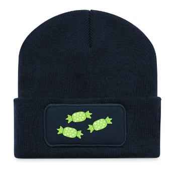 Süßigkeiten Bonbons Halloween grün - Recycelte Patch Beanie - French Navy - Vorne