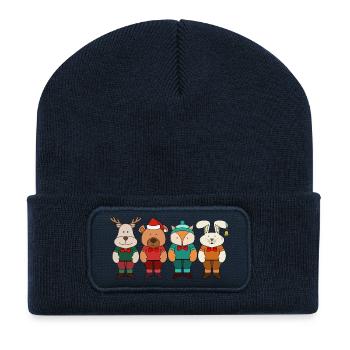 Adorable animals ready for winter - Recycled Patch Beanie - french navy - Front