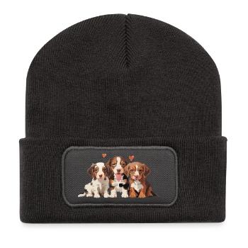 Puppies - 3 small dogs with hearts - Recycled Patch Beanie - dark grey - Front