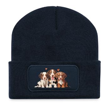 Welpen - 3 kleine Hunde mit Herzen - Recycelte Patch Beanie - French Navy - Vorne