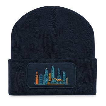 Horizon de la ville de Hong Kong - Beanie recyclé à patch - bleu marine - Devant