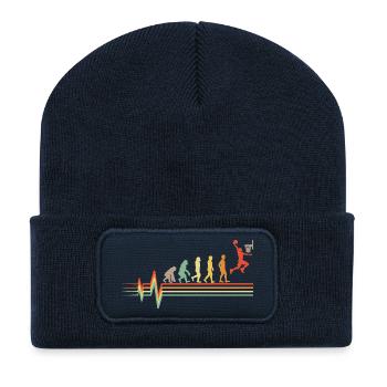 Basketball Evolution Retro ECG Heartbeat Gift - Recycled Patch Beanie - french navy - Front