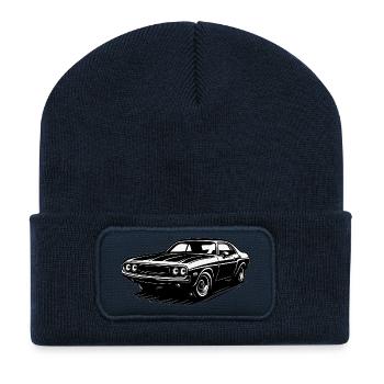 Voiture américaine - Beanie recyclé à patch - bleu marine - Devant