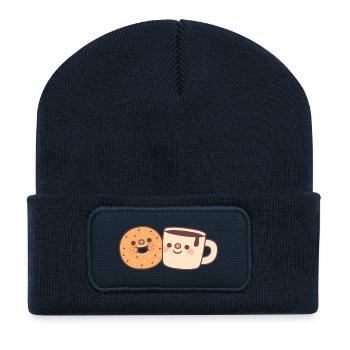 Süßer Bagel Und Kaffee Doodle - Recycelte Patch Beanie - French Navy - Vorne