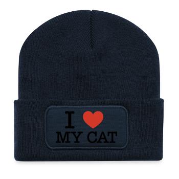 I Love My Cat Funny Cat Owner Quote - Recycled Patch Beanie - french navy - Front