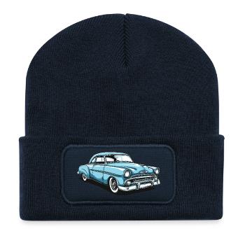 Nostalgisches Retro-Auto Design - Recycelte Patch Beanie - French Navy - Vorne