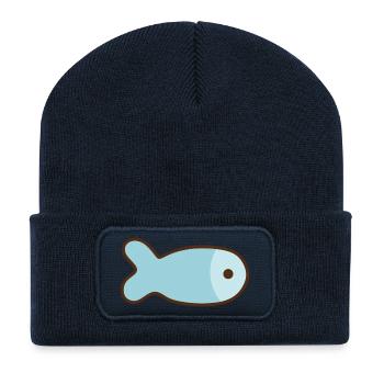 Illustration minimaliste de poisson bleu - Beanie recyclé à patch - bleu marine - Devant