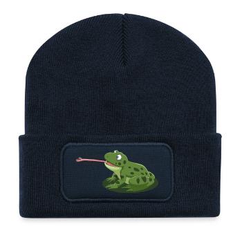 Hab dich - ganz doll lieb – Frosch Cartoon - Recycelte Patch Beanie - French Navy - Vorne
