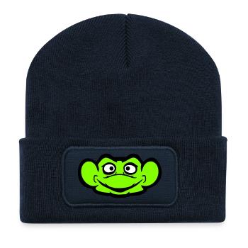 grenouille crapaud sourire drôle bande dessinée heureux cool - Beanie recyclé à patch - bleu marine - Devant