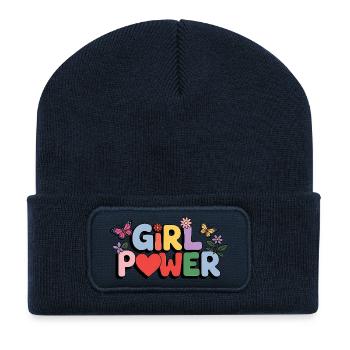 Girl Power Bloom Letters - Recycled Patch Beanie - french navy - Front