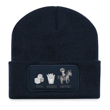 Kita Essen Reiten Motive Pferd - Recycelte Patch Beanie - French Navy - Vorne