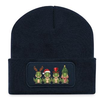 T-Rex Weihnachtsmann Weihnachtsbeleuchtung - Recycelte Patch Beanie - French Navy - Vorne