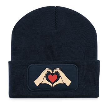 Hände Herz Geste Liebe Freundschaft - Recycelte Patch Beanie - French Navy - Vorne