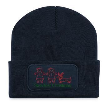 Christmas – Gingerbread Girls & Dachshund (Red) - Recycled Patch Beanie - french navy - Front