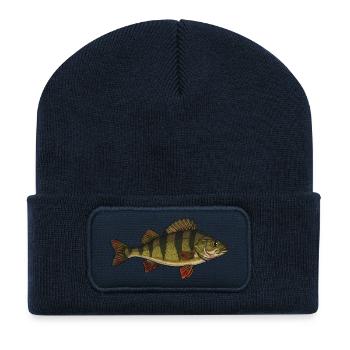 Realistischer Flussbarsch Fisch Vektor - Recycelte Patch Beanie - French Navy - Vorne