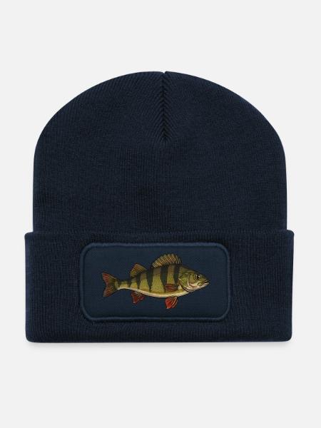Realistischer Flussbarsch Fisch Vektor - Recycelte Patch Beanie - French Navy