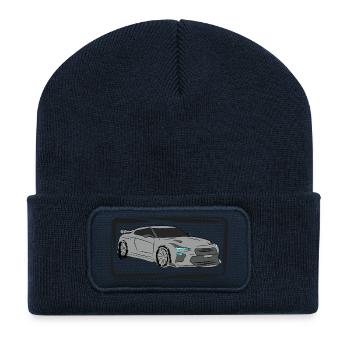 Sports Car Silhouette Neon Accents - Recycled Patch Beanie - french navy - Front