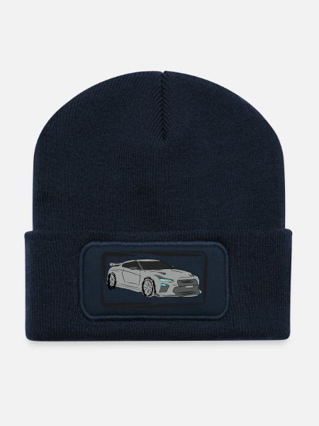 Sports Car Silhouette Neon Accents - Recycled Patch Beanie - french navy