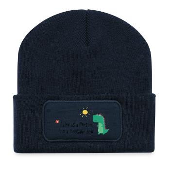 Échoué en tant que personne – Je suis un dinosaure maintenant - Beanie recyclé à patch - bleu marine - Devant