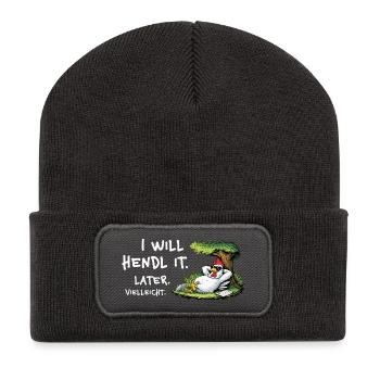 Dessin animé de procrastination du poulet - Beanie recyclé à patch - charbon - Devant