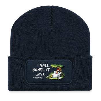 Chicken Procrastination Cartoon - Recycled Patch Beanie - french navy - Front