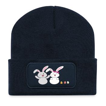 Petit lapin câlin - Beanie recyclé à patch - bleu marine - Devant